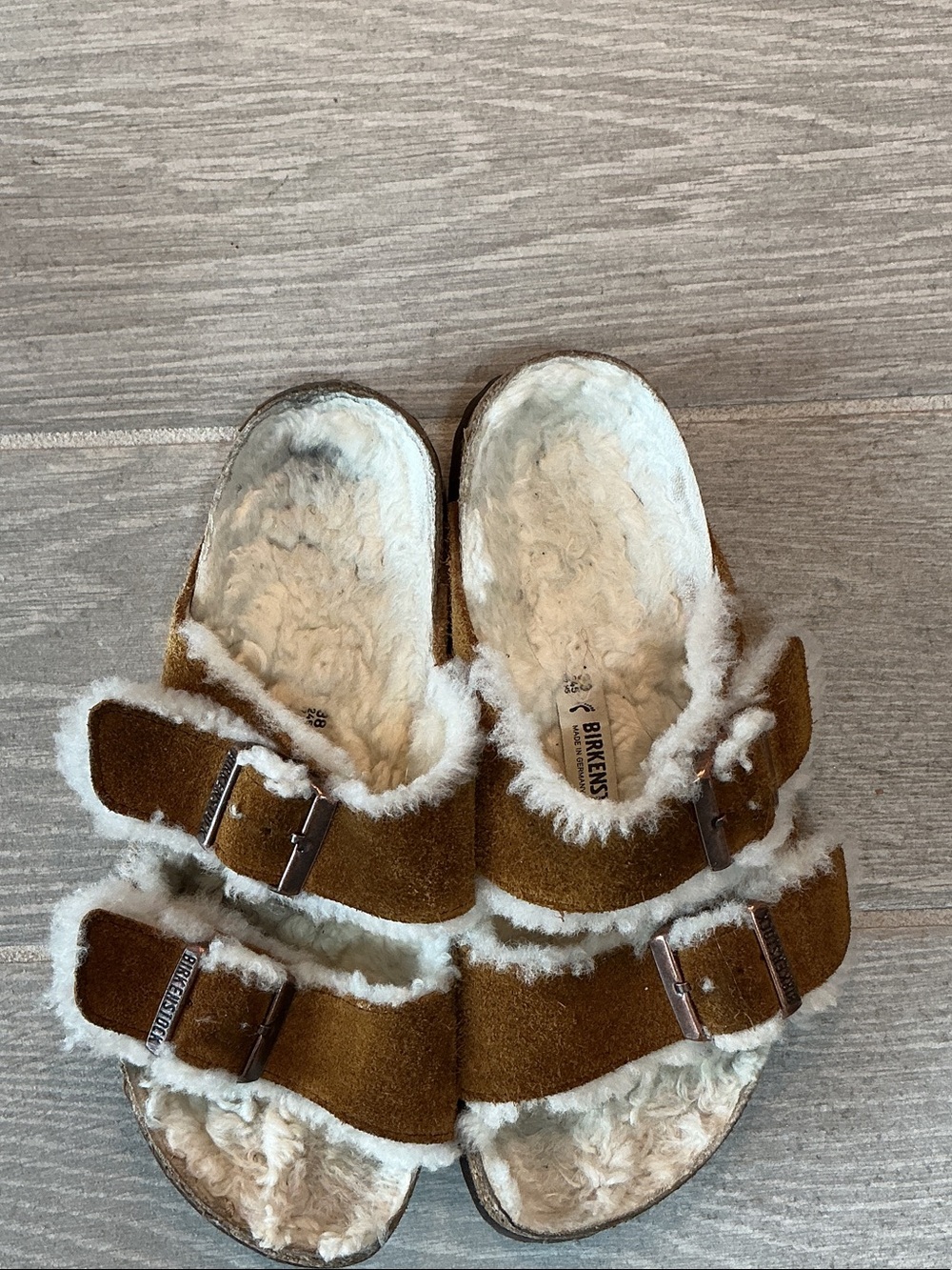 Birkenstock Arizona Brown Suede Shearling Slide Sandals Women’s EU 38 US 7